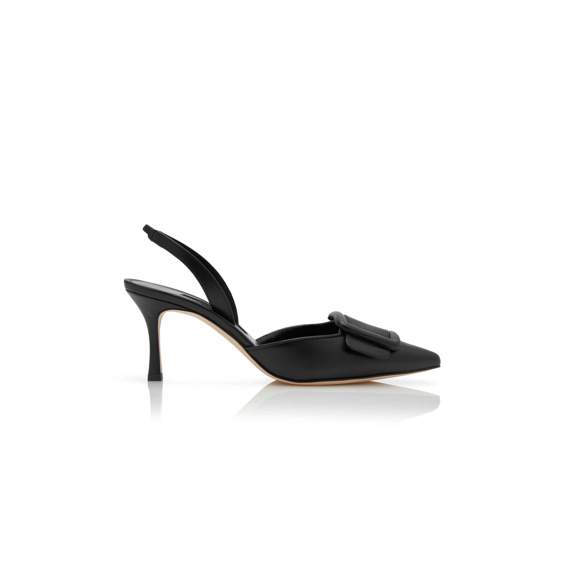 MANOLO BLAHNIK MAYSLI BLACK NAPPA LEATHER SLINGBACK PUMPS 219-0254-0007